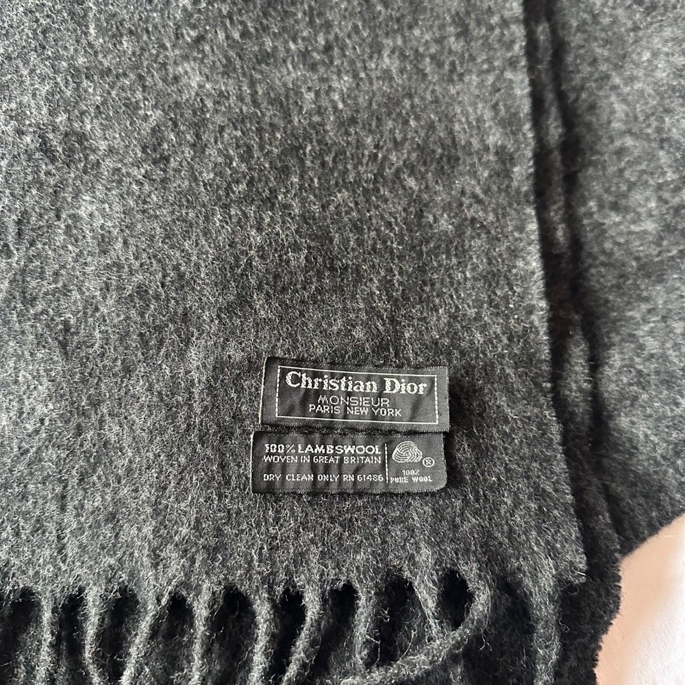 Christian Dior Monsieur Scarf Charcoal Gray Lambswool Woven in Great Britain
